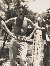 WWII Photo Shirtless Marine Pacific Theater Japanese Milestone Tinian Island 