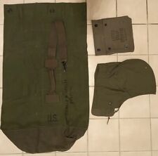 Vintage 1950s Military  Duffle Bag US Canvas Army Green Carryall Sack & Hood picture