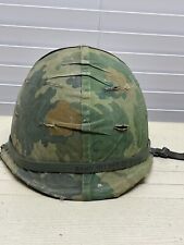 EARLY VIETNAM WAR VINTAGE US ARMY HELMET 1964 LINER AND CAMOUFLAGE COVER picture