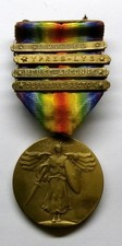 VINTAGE WW I Victory Medal 4 Battle Bars