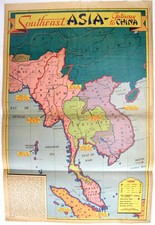 Vintage 1943 Southeast Asia China Wartime Newspaper Map