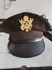 Repro US Army WW2 Officers Peak Cap & Badge WWII Replica Dress Uniform Brown Hat picture