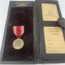 Original WW2 U.S. Army Good Conduct Medal w/Ribbon & War Service Record Booklet