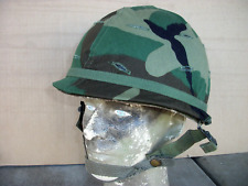 US M1 Helmet Post-Vietnam Cold War w/ 1960s Liner & Woodland Camo Cover picture