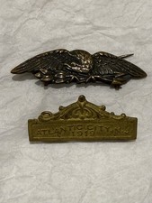 Lot of 2 Antique Military Style Insignia Pins Authentic Vintage Metal Badges