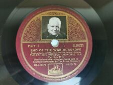 Winston Churchill End of the War in Europe Speech ShellacRecord 1945 WWII B.9421 picture