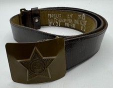 Vintage Soviet Union Red Army Enlisted Man Field Green Buckle Leather Belt USSR