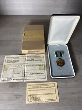 Vintage For Military Merit Medal White & Green Ribbon in Box W/ Paperwork picture