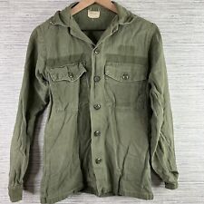 VINTAGE OG107 Shirt Mens 14.5 Small Green Utility Button Up Sateen Vietnam 70s picture