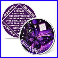 Elegant Moonlit Butterfly Sobriety Coin for 4- Recovery Milestone Gift
