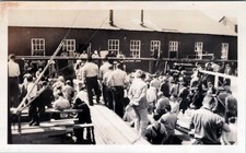 WW2 Photo of Workers Gathered Outside Industrial Building