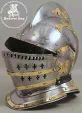 Burgonet helmet medieval ancient armour helmet with brass bidding 18GA picture