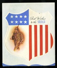 Vintage Patriotic WWII Military Soldier Embossed Best Wish Unused Greeting Card