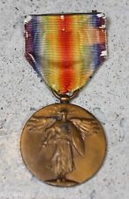 US WW1 Victory Medal Full Wrap Brooch Pin Back Long Ribbon. Worn Cond. M484 picture