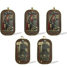 5pc St Florian Firefighter Dog Tag Patron Saint Fire Rescue Prayer Medal Pendant