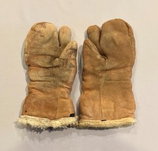 Great Vtg WWII 1940s US Army Air Force Leather Gunners 3 finger Mittens Gloves
