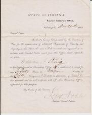 CIVIL WAR STATE OF INDIANA RECRUITING OFFICER APPOINTMENT SIGNED LAZARUS NOBLE + picture