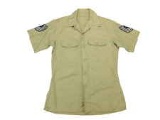 Vintage US MSgt Air Force Shirt Tan Tropical Cotton Short Sleeve Sz 15 Uniform picture