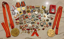 60+ Vintage Soviet Military & Award Medals, Enameled Pins, Young Pioneer Scarf