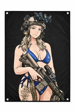 Anime Combat Girl Wall Banner 36x24 Tactical Girl Flag Airsoft Garage Poster Dec