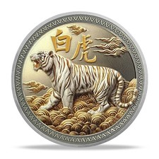 Lucky White Tiger & Yin Yang Feng Shui Challenge Coin Chinese Zodiac Collectible