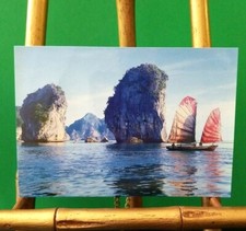 Vietnam Ships at Ha Long Bay Sail Boats Vintage Postcard
