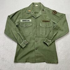 Vintage 1960s US Army Shirt Mens 14.5x33 Cotton Sateen OG 107 Fatigue Patches picture
