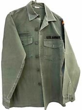 Vintage US ARMY Utility Shirt Mens Large Olive Green Shade 107 60s 70s Button Up picture