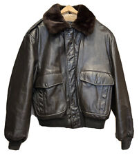 Bomber Pilot Jacket Coat Mens Large/44 Genuine Leather Authentic- Brown picture