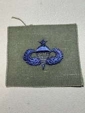 🇺🇸 USAF Senior Parachutist Badge Blue Thread on OD Green Cloth 1970s Patch