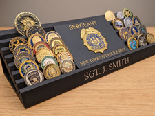 Custom Police Badge Coin Holder Display, Personalized Name Rank Badge #
