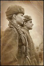 War Photo Soviet soldiers in uniform woman and man Military WW2 4x6 Y picture