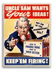 “Uncle Sam Wants Your Ideas” 1943 Vintage Style World War 2 Poster - 18x24