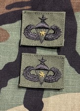 US Army Senior Combat Parachutist Badges (2) BDU Sew-On OD Green