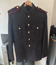 Black Napoleon Style Military Jacket Tunic Red Piping Silver Buttons