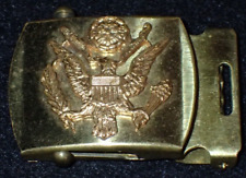 WWII US Army Officers Web Belt Solid Brass Buckle w/ Eagle Crest Insignia Front picture