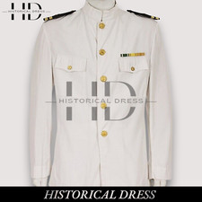 US Navy Officer Uniform Jacket & Pant White Cotton 1941–47 Military Repro Tunic 