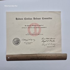 1945 WWII Hudson MA Civilian Defense Committee Citation Certificate Home Front