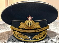ORIGINAL SOVIET NAVY  ADMIRAL BLACK VISOR HAT, CAP; USED; LARGE SIZE