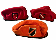 Military-Style Berets Lot of 3 Red/Orange w/ Insignia Patches Militaria