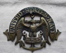 VTG Large Solid Brass United States Navy Retired Ship Banner Eagle Plaque  picture