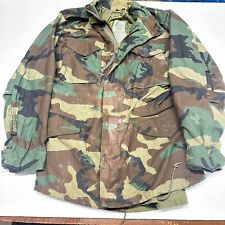 VTG 80s US Military Coat Cold Weather Field Jacket Woodland Camo Sz S Long picture