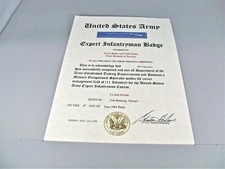 Army Expert Infantryman Badge Medal Replacement Certificate EIB