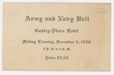 1930 Army & Navy Ball Copley Plaza Hotel Invitation Card P131