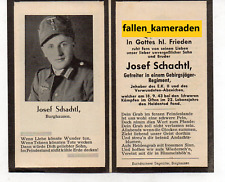 original german ww2 Death Card JOSEF SCHACHTL Gebirgs EK2-18SEP1943 GLADKOWSKAJA picture