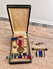 Vintage WWII Army Air Force Medals Ribbons Pins Shirt Studs Set in Medal Box picture