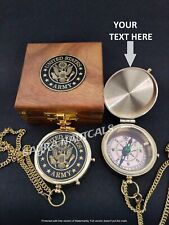 U.S Army  Compass Vintage Personalized Brass Compass  With Wooden Box. picture