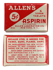RARE WW2 US 1939 Allens-Aspirin Wartime Packaging Patriotic Medical Unopened
