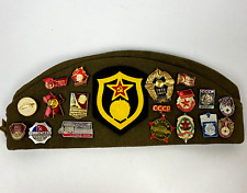 Vintage Russian USSR Soviet Union Military Hat With 17 Pins & Patch picture