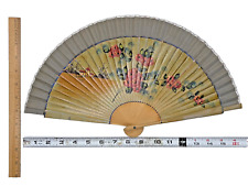Japanese WWII WW2 War Hand Fan Rare Vintage Collectible Flowers-A-42 picture